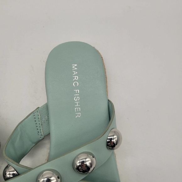 New MARC FISHER Prisca Ball-Studded Espadrille Sandals slides teal Green Size 6 - Picture 3 of 10